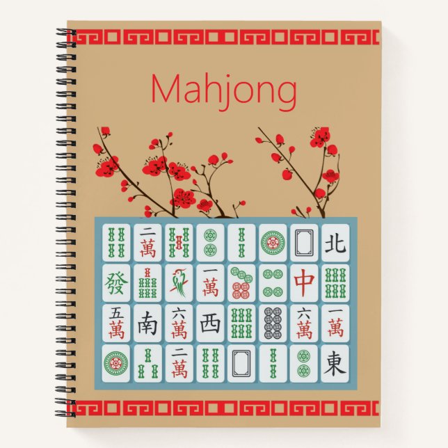 Mahjong Kirschblüten Spiralblock Notizbuch (Vorderseite)