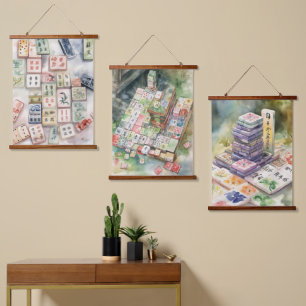 Mahjong-Kunst  Wandteppich Mit Holzrahmen