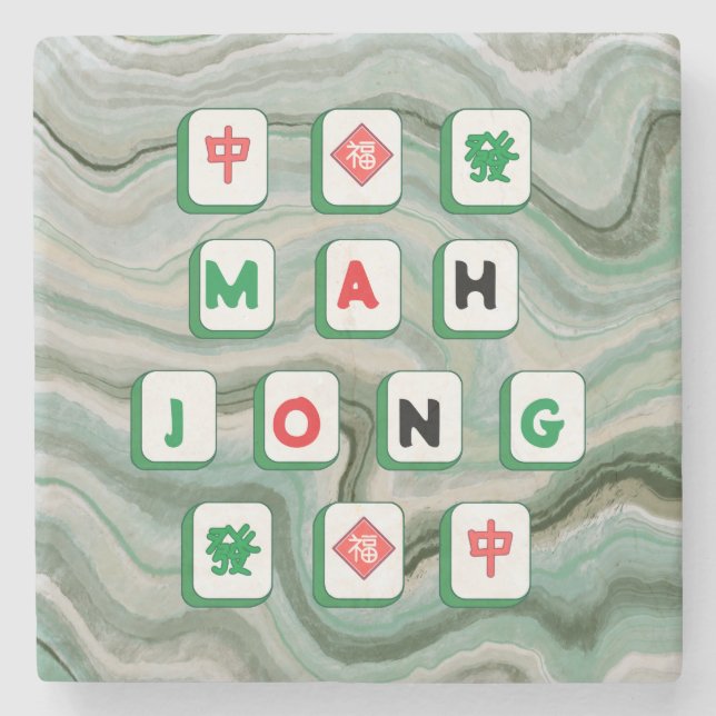 Mahjong Lover Jade Green Marble Print Mahj Geschen Steinuntersetzer (Vorderseite)