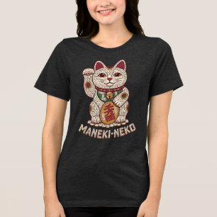 Mahjong Maneki Neko Glückskatze Vintage-Spielkunst Tri-Blend Shirt