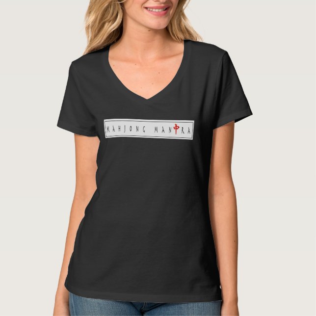 Mahjong Mantra Black V-Neck Cotton T - Shirt (Vorderseite)