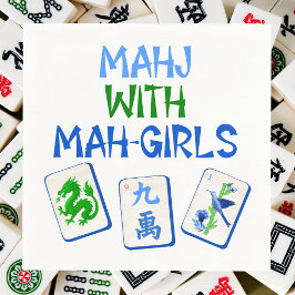 Mahjong mit Mah Girls Wasserfarbe Tiles Serviette