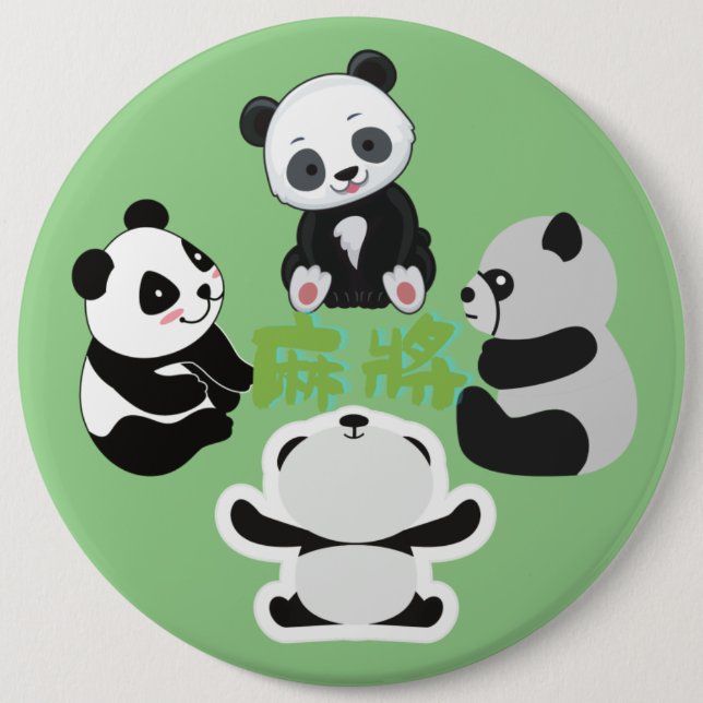 Mahjong Panda Niedlich Funny Button (Vorderseite)
