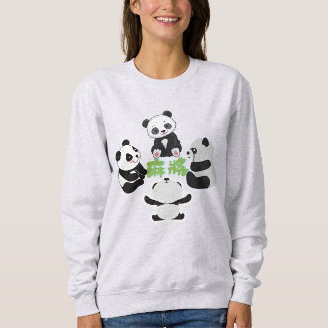 Mahjong Panda Niedlich Funny Sweatshirt (Vorderseite)