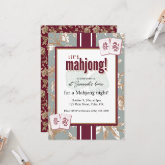 Mahjong-Party-Einladung, burgunderrote Toile, Stei Einladung