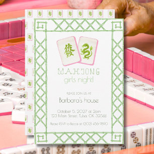 Mahjong Party Einladung, Grüner Drache Bambus Einladung