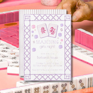 Mahjong Party-Einladung, Lila Rosa Drachensteine Einladung
