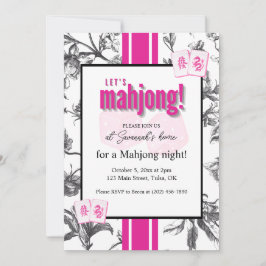 Mahjong-Party-Einladung, schwarz rosa Toile, Stein Einladung