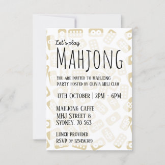 Mahjong-Party Einladung - weiß-braune Fliesen