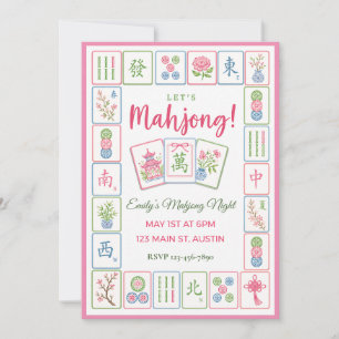 Mahjong-Party Pastell-Kachel-Rand  Einladung