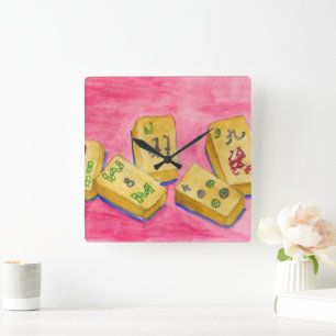 Mahjong Quadratische Wanduhr