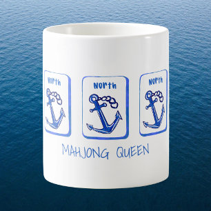 Mahjong Queen Nautical / Blaue Ankerfliesen Küste Kaffeetasse