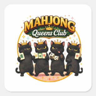 Mahjong Queens Club Niedliche schwarze Katzen Quadratischer Aufkleber
