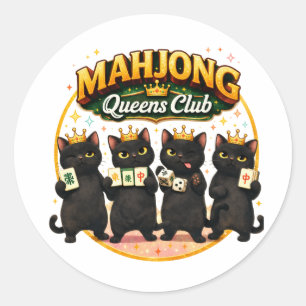 Mahjong Queens Club Niedliche schwarze Katzen Runder Aufkleber