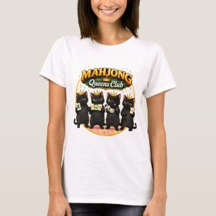 Mahjong Queens Club Niedliche schwarze Katzen T-Shirt