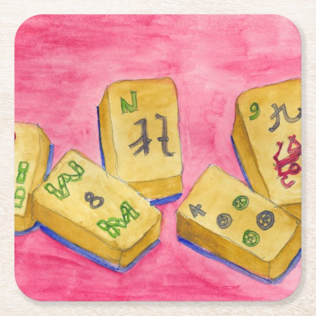 Mahjong Rechteckiger Pappuntersetzer (Vorderseite)
