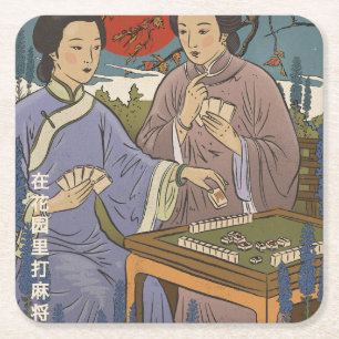 Mahjong Rechteckiger Pappuntersetzer