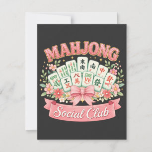 Mahjong-Social-Club Rosa Blumen-Schleife Dankeskarte