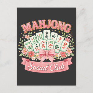 Mahjong-Social-Club Rosa Blumen-Schleife Feiertagspostkarte
