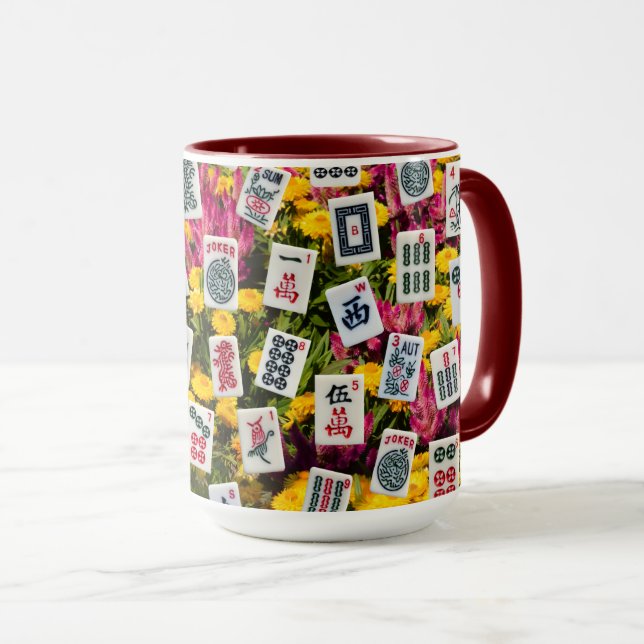 Mahjong symbols on wildflowers background tasse (VorderseiteRechts)