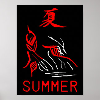 Mahjong Tile, Sommer , auf schwarzem Hintergrund Poster