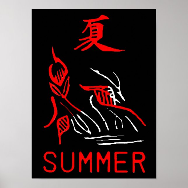 Mahjong Tile, Sommer , auf schwarzem Hintergrund Poster (Vorne)