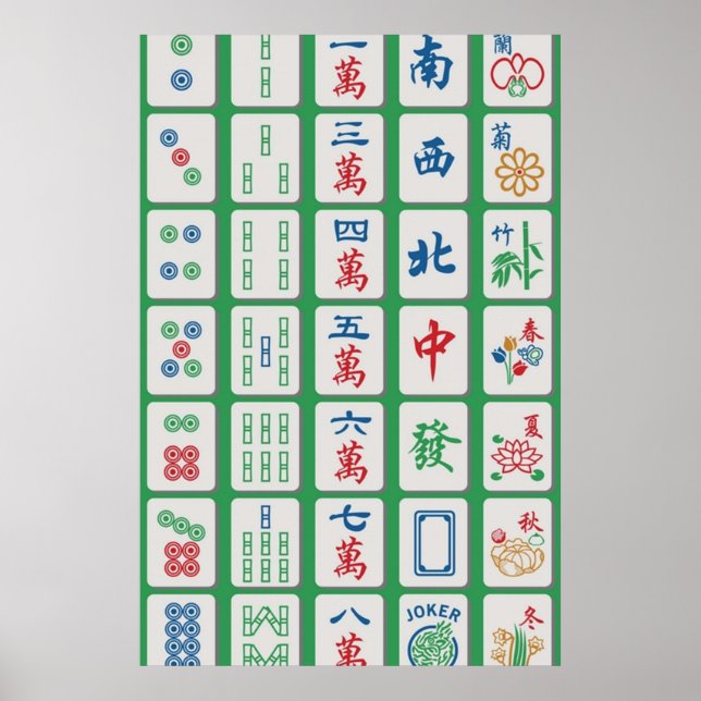 Mahjong Tiles auf Green Poster (Vorne)