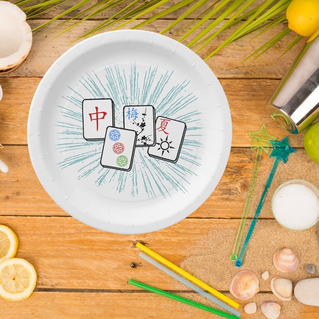 Mahjong Tiles Blue II Pappteller (Von Creator hochgeladen)