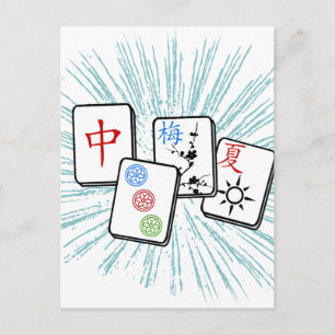 Mahjong Tiles Blue Postkarte