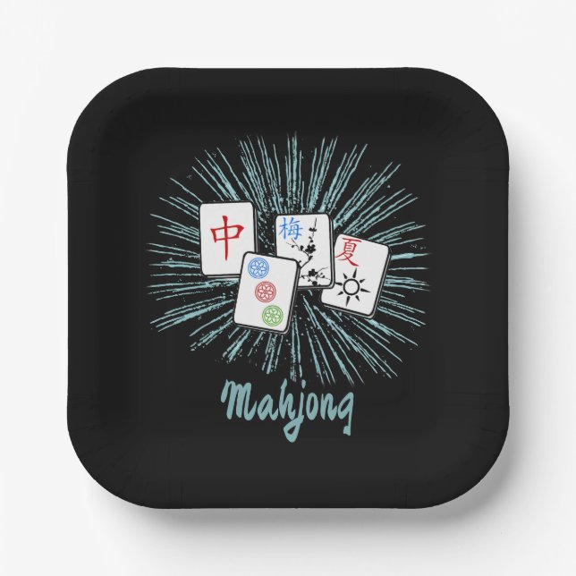 Mahjong Tiles Blue Sternexplosion Custom Pappteller (Vorderseite)