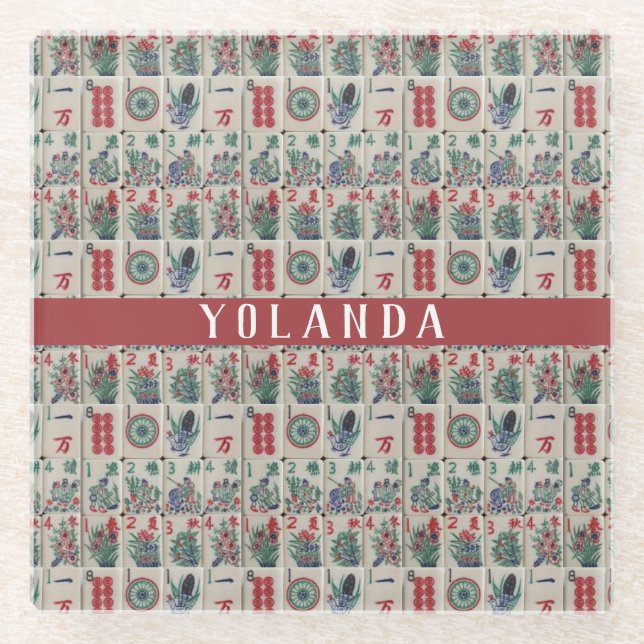 Mahjong Tiles Pattern Personalisiert Glasuntersetzer (Vorderseite)