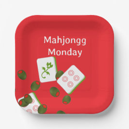Mahjong Tiles und Olive Paper Plate Pappteller