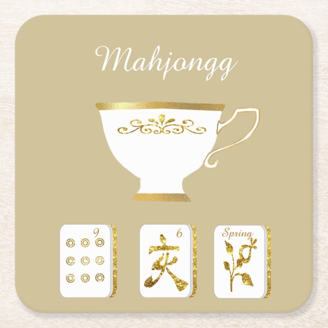 Mahjong Tiles und Teacup Paper Untersetzer (Vorderseite)