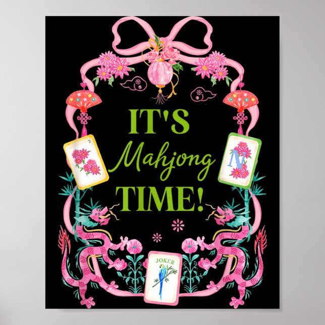 Mahjong time coquette bow aesthetic mah jong playe poster (Vorne)