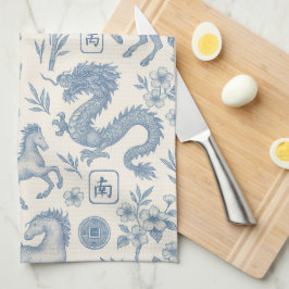 Mahjong Toile Küchenhandtuch - Pferde und Drachen Geschirrtuch