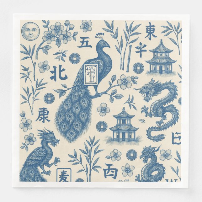Mahjong Toile Party Napkins Serviette (Vorderseite)