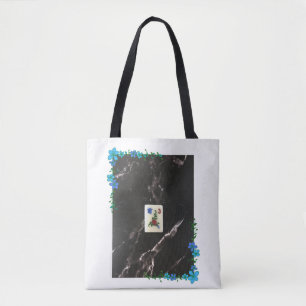 Mahjong Tote Bag mit blauem Blumenakzent