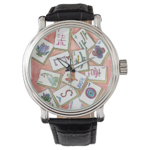 Mahjong-Uhr Pfirsich Armbanduhr