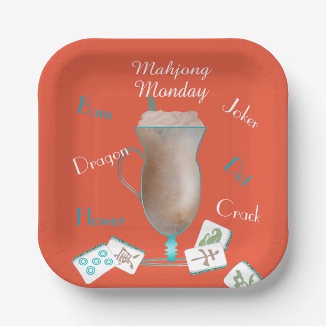 Mahjong- und Kaffee-Party-Papierteller Pappteller (Vorderseite)