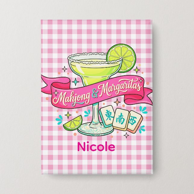 Mahjong und Margaritas Spielabend-Cocktail Button (Vorderseite)