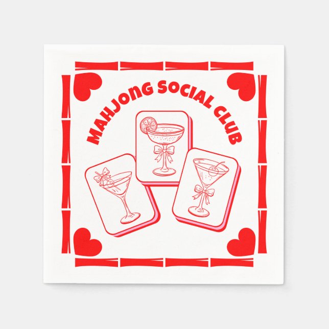 Mahjong Valentine's Party Cocktail Serviette (Vorderseite)