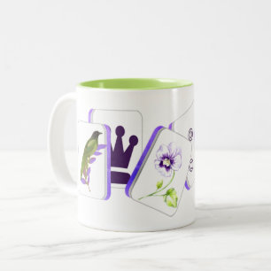 Mahjong-Vogel-Bam- und Blumenspielsteine-Kaffeetas Zweifarbige Tasse