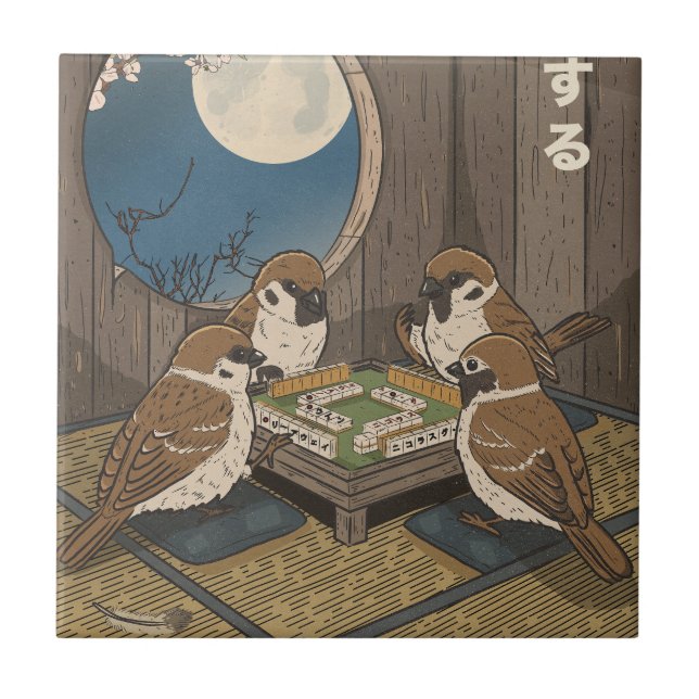 Mahjong Vögel spielen Spiel  Fliese (Vorderseite)