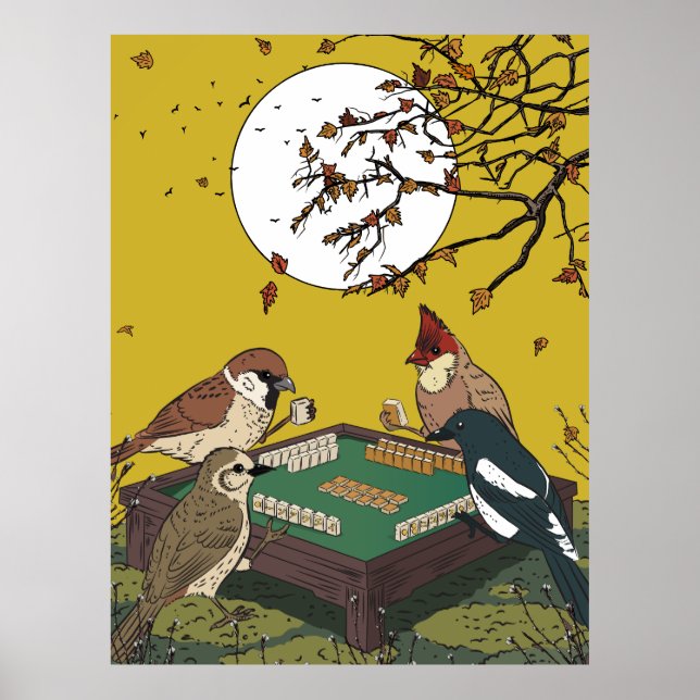 Mahjong Vögel spielen Spiel  Poster (Vorne)