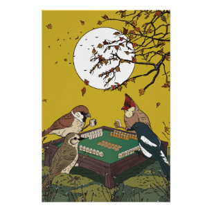 Mahjong Vögel spielen Spiel  Poster