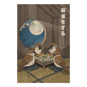 Mahjong Vögel spielen Spiel Poster