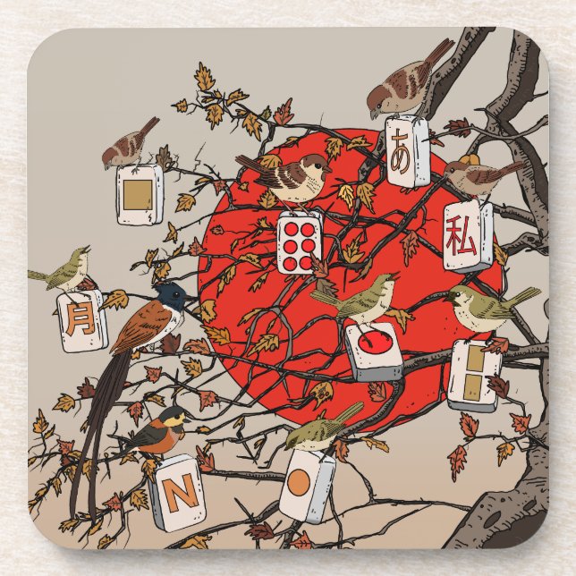 Mahjong-Vogels Spiel Getränkeuntersetzer (Vorderseite)