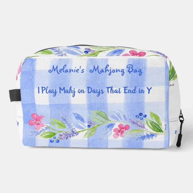Mahjong Watercolor Flower Check Zip Tile Dice Bag  Waschbeutel (Vorderseite)