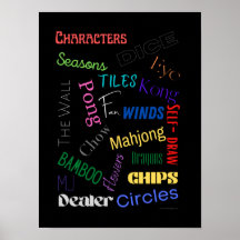Mahjong Words Poster mit schwarzem Hintergrund