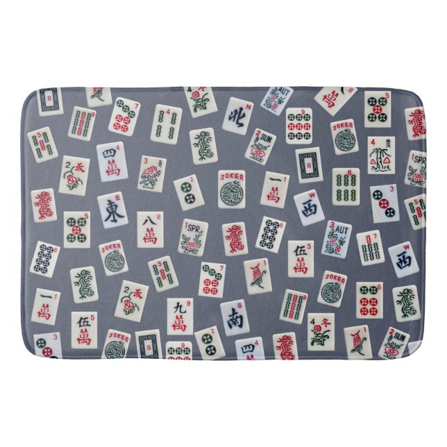 MahJongg Fliesen-Design auf dunkelblau Badematte (Vorderseite)